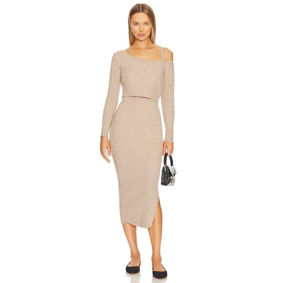 HEARTLOOM Saige Knit Midi Dress in Oat New Womens Sweater Tank - Picture 5 of 11